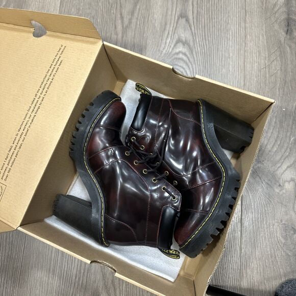 Dr. Martens Averil Lace Chunky Heel Leather Ankle Combat Boots US Size 7 - Picture 9 of 11